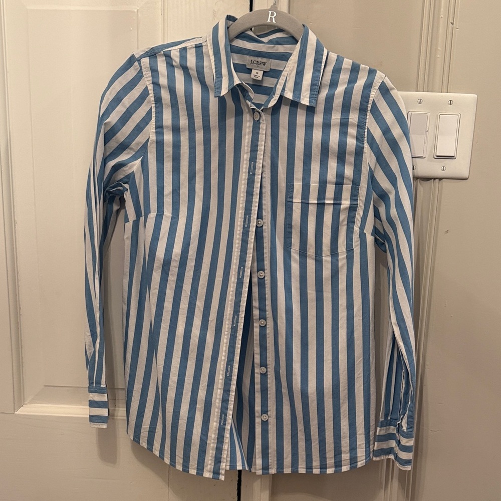 J. Crew Blue and White Vertical Stripe Button-Down Shirt